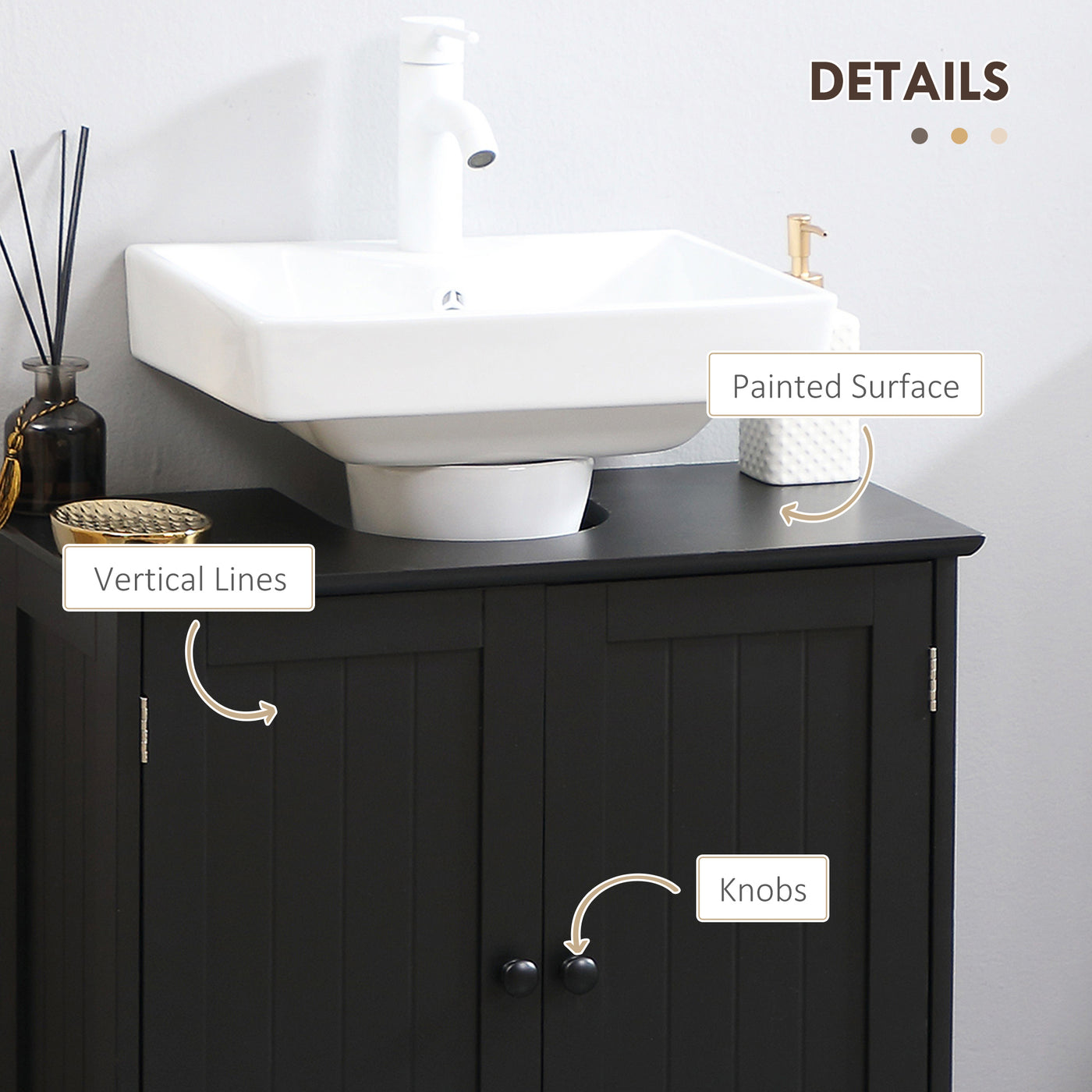 Bathroom Vanity, 24" Pedestal Sink Bathroom Vanity Furniture with 2 Doors and Shelf, Black