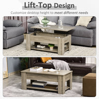 Lift Top Coffee Table with Hidden Storage Compartment and Open Shelf, Center Table for Living Room, Grey