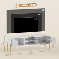 TV Stand for TVs up to 65", Entertainment Center with 2 Open Shelves, 2 Cabinets and Steel Legs for Living Room, White