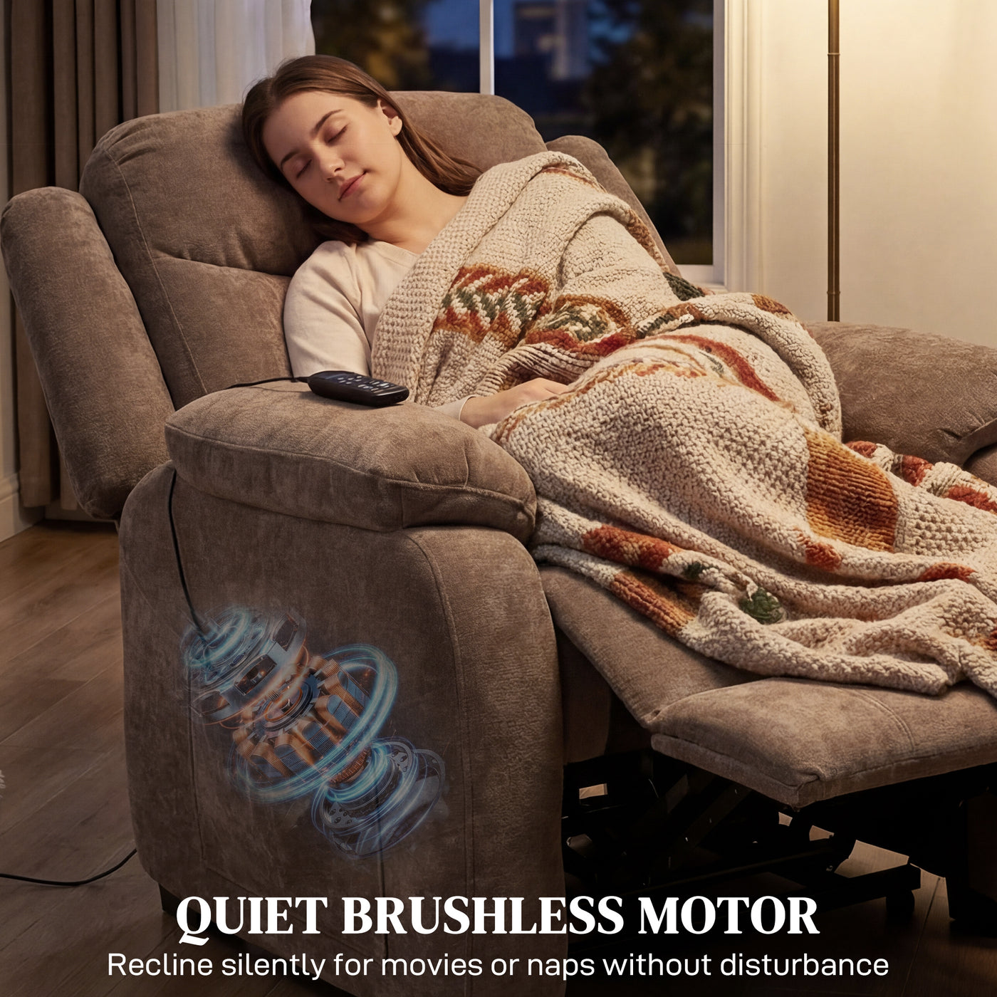 Massage Recliner Chair, Power Recliner with Quiet Brushless Motor, Remote, Pockets, 2 Memory Positions, Brown