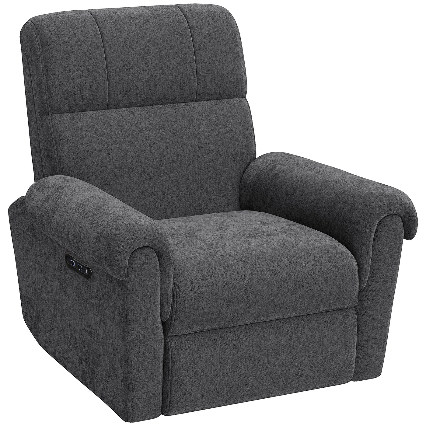 Power Recliner Chair, Fabric Upholstered Recliner Chair with USB Ports, Swivel and Rocking Function, Footrest, Dark Grey