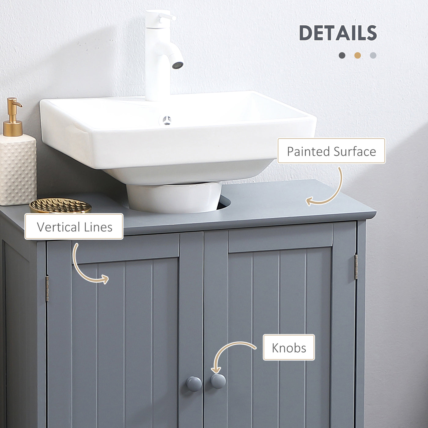 Bathroom Vanity, 24" Pedestal Sink Bathroom Vanity Furniture with 2 Doors and Shelf, Grey