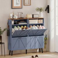 Shoe Storage Cabinet with 4 Flip Drawers, Farmhouse Narrow Shoe Cabinet, Holds Up to 24 Pairs, Blue