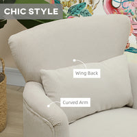 Modern Accent Chair, Upholstered Armchair with Solid Wood Legs and Lumbar Pillow for Living Room, Cream White