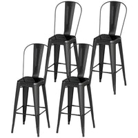 24" Set of 4 Bar Stools Kitchen Industrial Breakfast Bistro Cafe Metal Frame Black