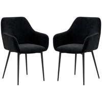 Dining Chairs Set of 2, Velvet-look Fabric Upholstered Kitchen Chairs with Backrest, Armrests and Steel Legs, Black