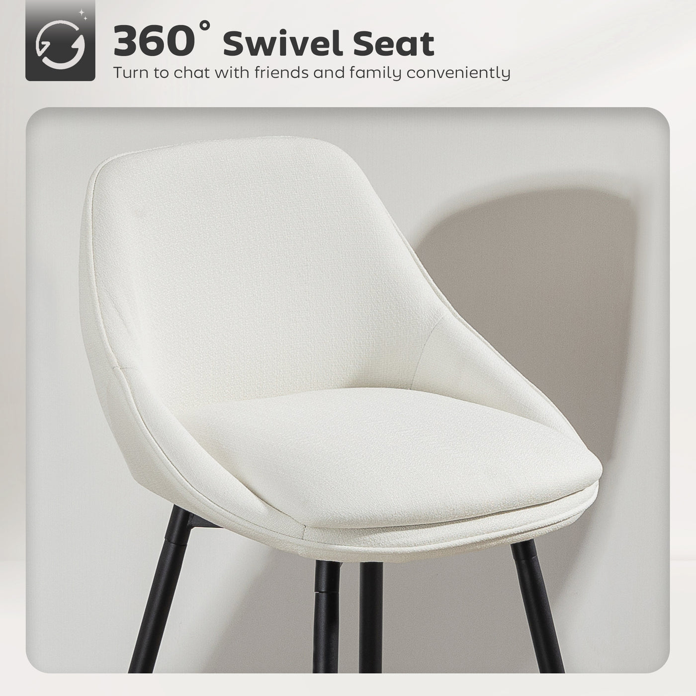 26" Counter Height Barstools Set of 2, Upholstered Swivel Bar Stools with Backrests and Armrests, Cream White