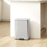 Garbage Bin, Soft-Close Trash Can with Foot Pedal, 5 Gallon (20 L) Garbage Can with Removable Inner Bucket, Silver