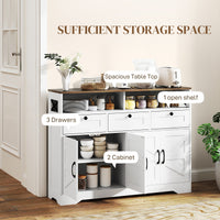 Sideboard, Buffet Cabinet with 4 Barn Doors and 3 Drawers, Coffee Bar Cabinet with Adjustable Shelves, White
