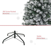 6ft Flocked Christmas Tree, Pencil Christmas Tree with Realistic Branch Tips, Folding Metal Stand, Green