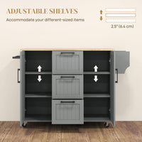 Rolling Kitchen Cart on Wheels with Drop Leaf, Kitchen Island with 3 Drawers, Solid Wood Top and Towel Rack, Grey