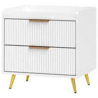 Bedside Table, Nightstand with 2 Drawers, Side End Table with Metal Legs for Bedroom, White