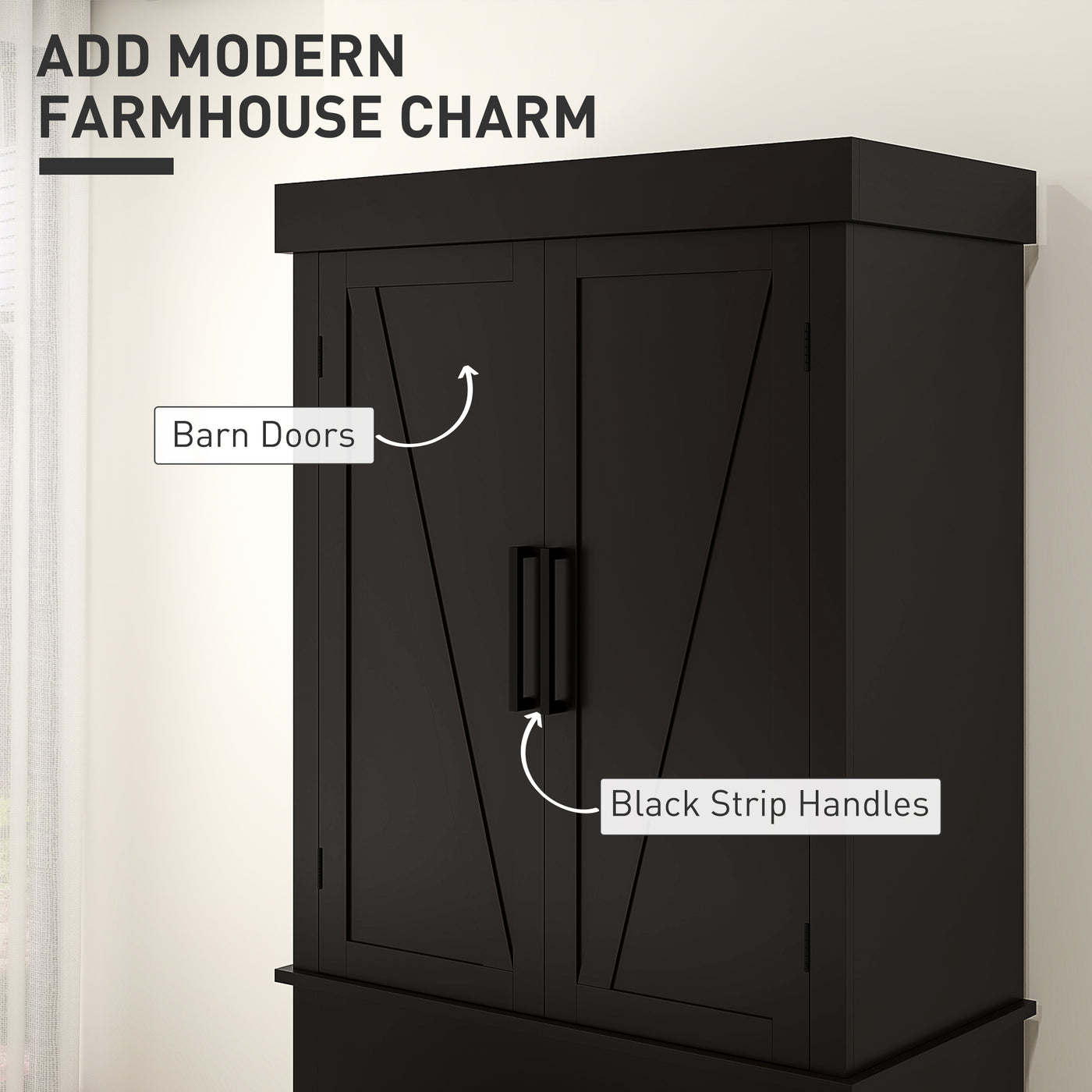 72" Kitchen Storage Cabinet, Farmhouse Kitchen Pantry Cabinet with 4 Barn Doors, Drawer, Adjustable Shelves, Black