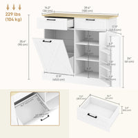 10 Gallon Hidden Garbage Bin Cabinet, Tilt Out Trash Cabinet w/ 2 Drawers, Freestanding Kitchen Island, White