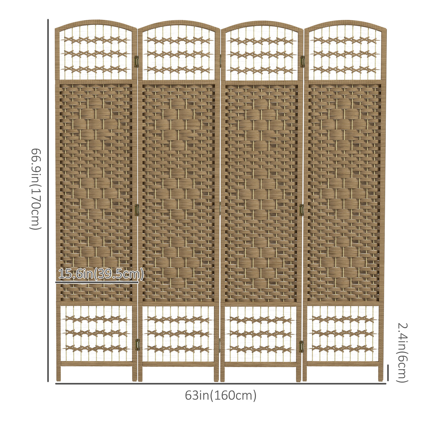 4 Panel Folding Room Divider, Portable Privacy Screen, Wave Fiber Room Partition for Home Office, Natural
