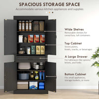 71" Freestanding Kitchen Pantry with 4 Doors and 2 Cabinets, Tall Storage Cabinet for Kitchen, Distressed Black