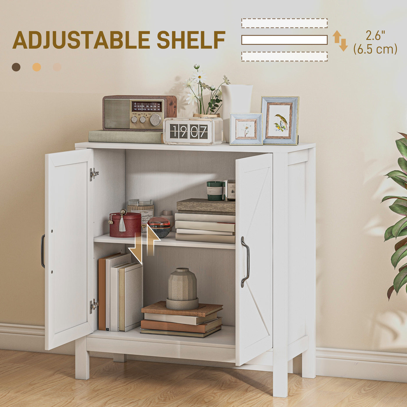 Sideboard Buffet, Kitchen Storage Cabinet with Barn Door and Adjustable Shelves, Storage Pantry, White Wood Grain