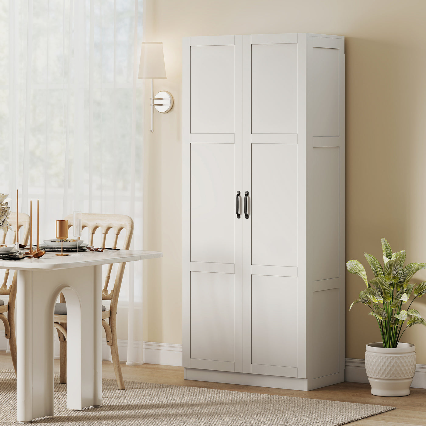 Farmhouse Pantry Cabinet, 71" Tall Kitchen Pantry Storage Cabinet with Soft-Close Hinges, Adjustable Shelves, White
