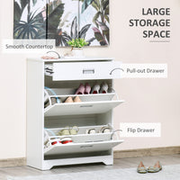 Narrow Shoe Storage with Drawer, 2 Flip Doors and Adjustable Shelves, Shoe Cabinet for 16 Pairs of Shoes, White