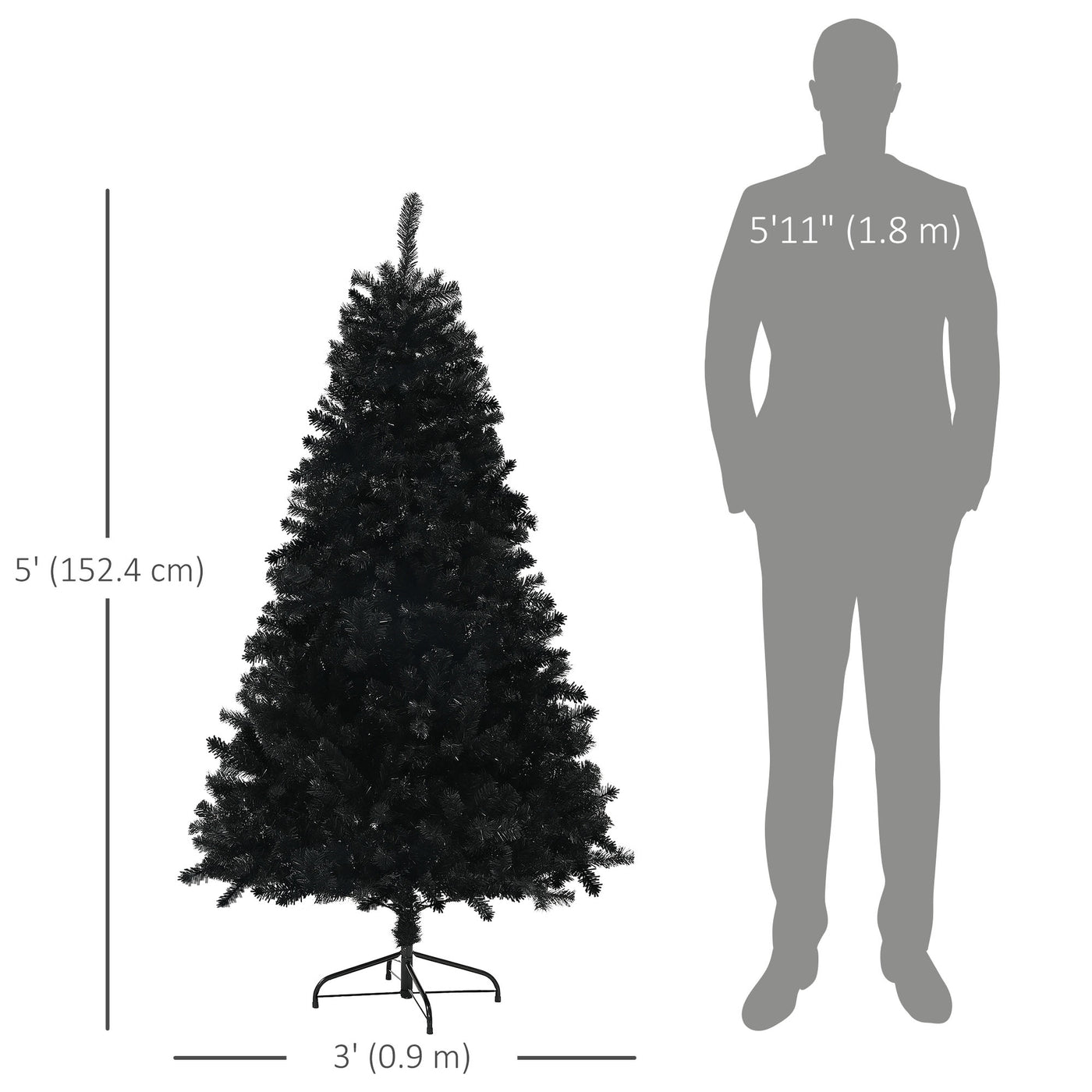 5ft Artificial Christmas Trees with Auto Open and Steel Base, Black