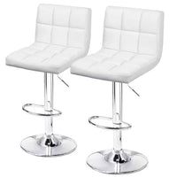 Set of 2- White Faux Leather Barstool with Low Back Swivel Seat