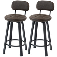 Bar Stools Set of 2, Upholstered Breakfast Bar Chairs with Footrest and Backrest for Kitchen Counter, Brown