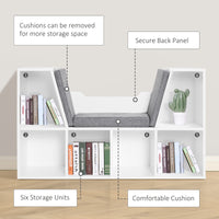 6-Cubby Bookcase with Seat Cushion, Cube Storage Shelf with Reading Nook for Home Office, Study, Grey