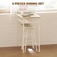 3 Piece Counter Height Bar Table Set with 1 Table, 2 Matching Stools, Dining Table Set with Storage Shelf and Metal Frame Footrest, White and Oak