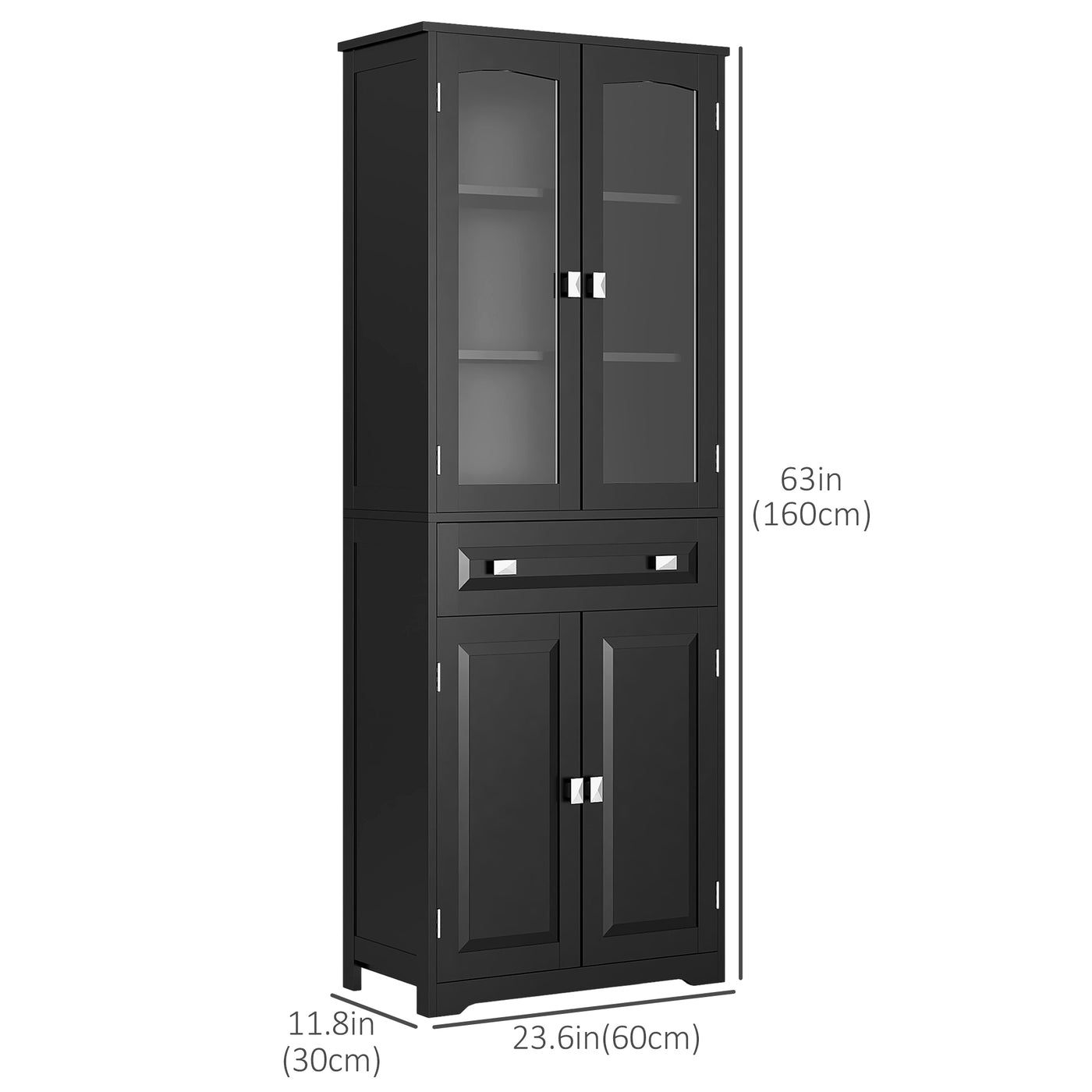 63" 4-Door Kitchen Pantry Cabinet, Freestanding Storage Cabinet Cupboard with Adjustable Shelves, Black
