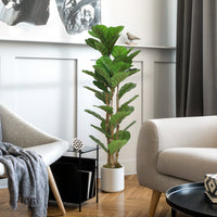 4FT Artificial Fiddle Leaf Fig Tree, Fake Potted Tree with Solid Wood Trunks and Lifelike Leaves for Indoor Decor, Green