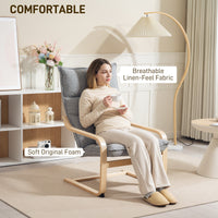 Modern Armchair, Upholstered Accent Chair with Curved Leg and Arm, Leisure Lounge Chair for Living Room, Light Grey