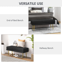 39" Storage Ottoman, Velvet End of Bed Bench with Steel Legs, Foot Stool with Storage for Bedroom, Living Room, Black