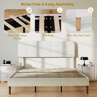 King Size Bed Frame with Adjustable Headboard Upholstered Platform Bed Frame with Wood Slat Support Noise Free White