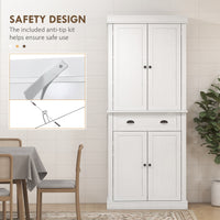 72" Tall Pantry Cabinet, Kitchen Storage Cabinet with 4 Doors, Drawer and 2 Adjustable Shelves, White