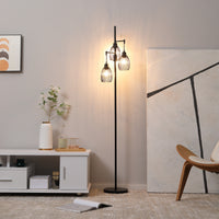 Industrial Floor Lamp with 3 Hanging Wire Lampshades, Dimmable Standing Lamp for Living Room, Bedroom, Dining Room, Study, Black