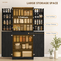 72" Kitchen Pantry Cabinet, Farmhouse Storage Cabinet with 4 Doors, Drawer, 8 Door Shelves and Adjustable Shelf, Black