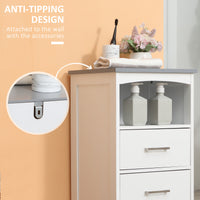 Small Bathroom Storage Cabinet, Floor Cabinet with 3 Drawers and Open Component, Narrow Bathroom Cabinet, White
