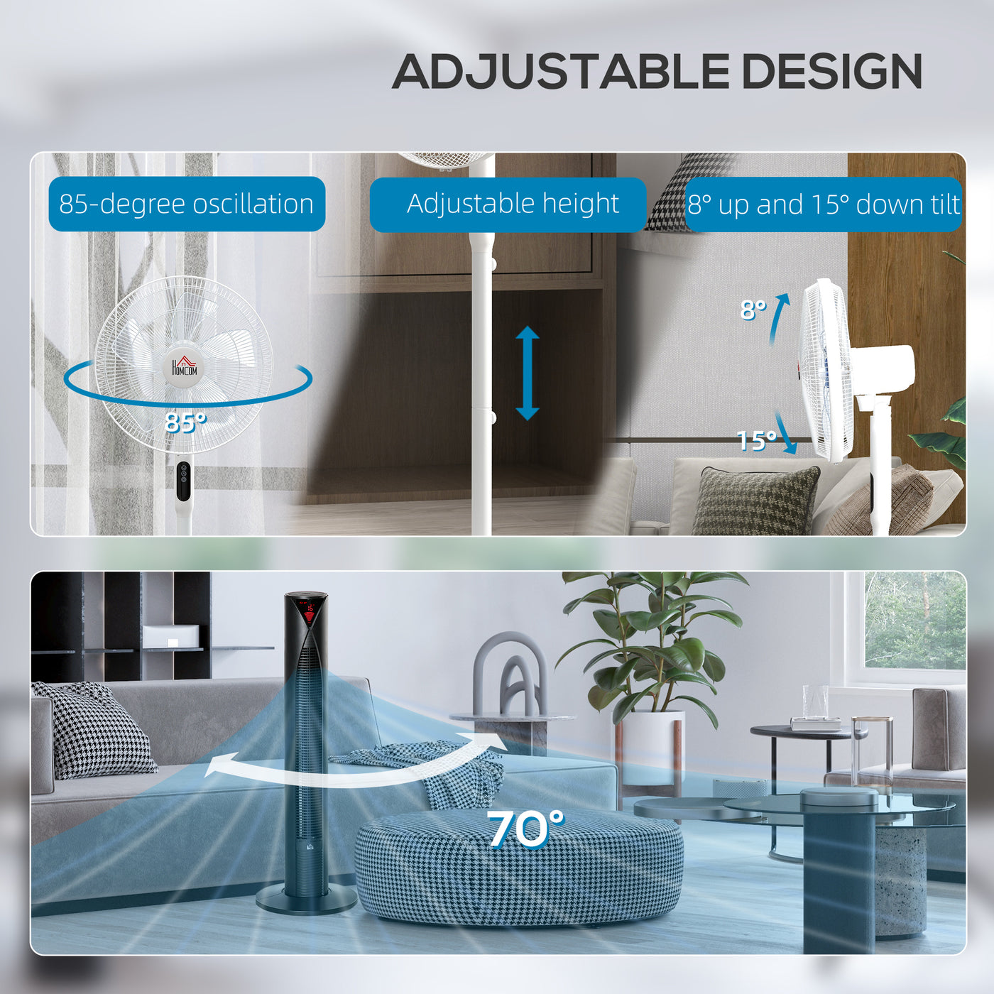 Tower Fan and 16" Pedestal Fan Set, with Remote Control, Height Adjustable, Tilted Head, Timer, Oscillating Standing Fan, Stand Floor Fans for Bedroom, White