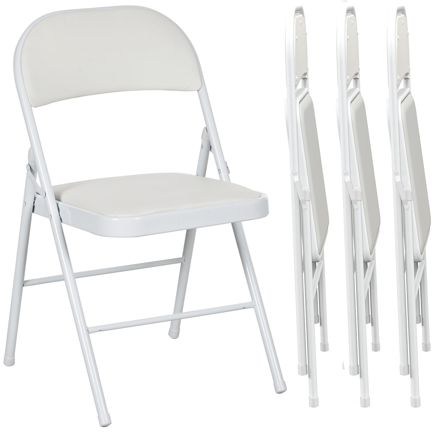 Set of 4 Metal Foldable Chairs, PU Leather Padded Folding Chairs with Cushion Seat and Open Back for Indoor, White