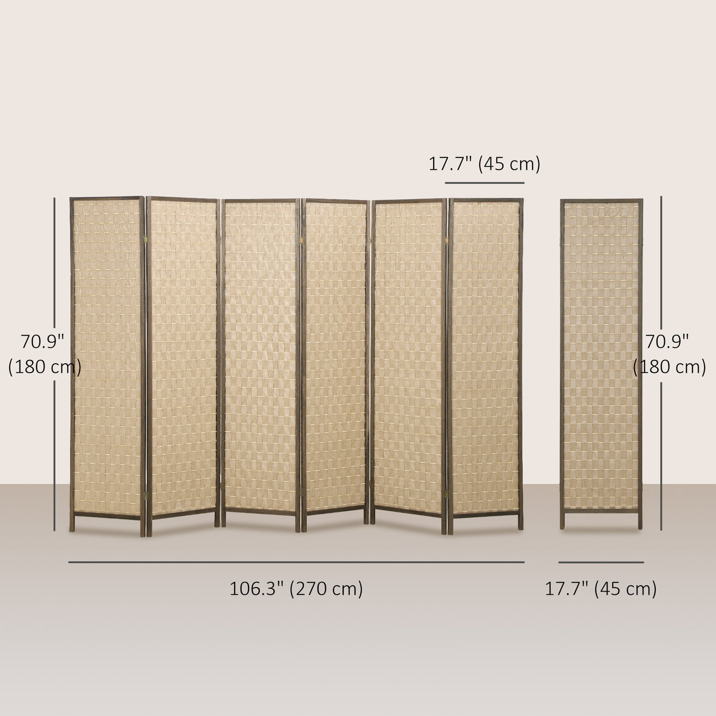 6 FT Room Divider, 6 Panel Folding Privacy Screen, Lightweight Handwoven Freestanding Partition for Home Office, Brown