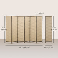 6 FT Room Divider, 6 Panel Folding Privacy Screen, Lightweight Handwoven Freestanding Partition for Home Office, Brown