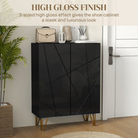 Narrow Shoe Storage Cabinet with Soft-Close Hinges and Adjustable Shelves for 15-20 Pairs of Shoes, High Gloss Black