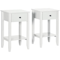 Side Table Set of 2, End Tables with Drawer and Bottom Shelf, 2-tier Nightstand for Bedroom, Living Room, White