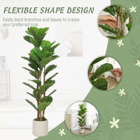 4FT Artificial Fiddle Leaf Fig Tree, Fake Potted Tree with Solid Wood Trunks and Lifelike Leaves for Indoor Decor, Green