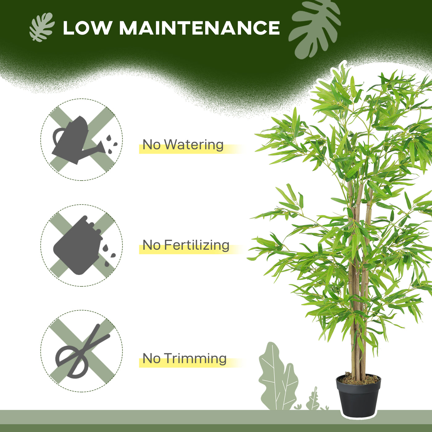 Artificial Bamboo Tree Set of 2, 5ft Fake Tree with Realistic Leaf and Natural Trunk, Decorative Plant in Nursery
