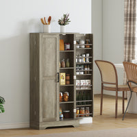50" Pantry Storage Cabinet, Farmhouse Kitchen Pantry Cabinet with Doors, Adjustable Shelves, Distressed Grey