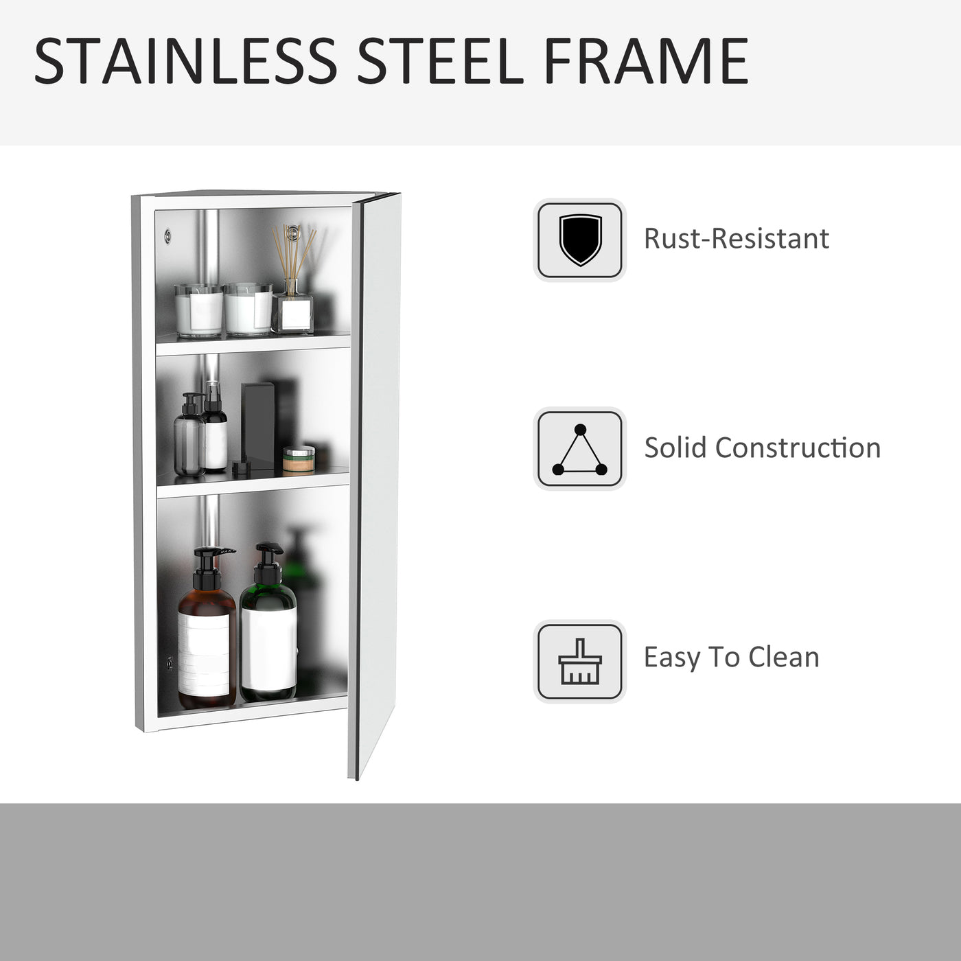 Wall mounted Bathroom Corner Mirror Storage Cabinet Stainless Steel with Single Door