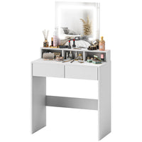 Makeup Vanity Desk with Mirror and LED Lights, for Bedroom, Modern Dressing Table with Drawers, Compartments, White