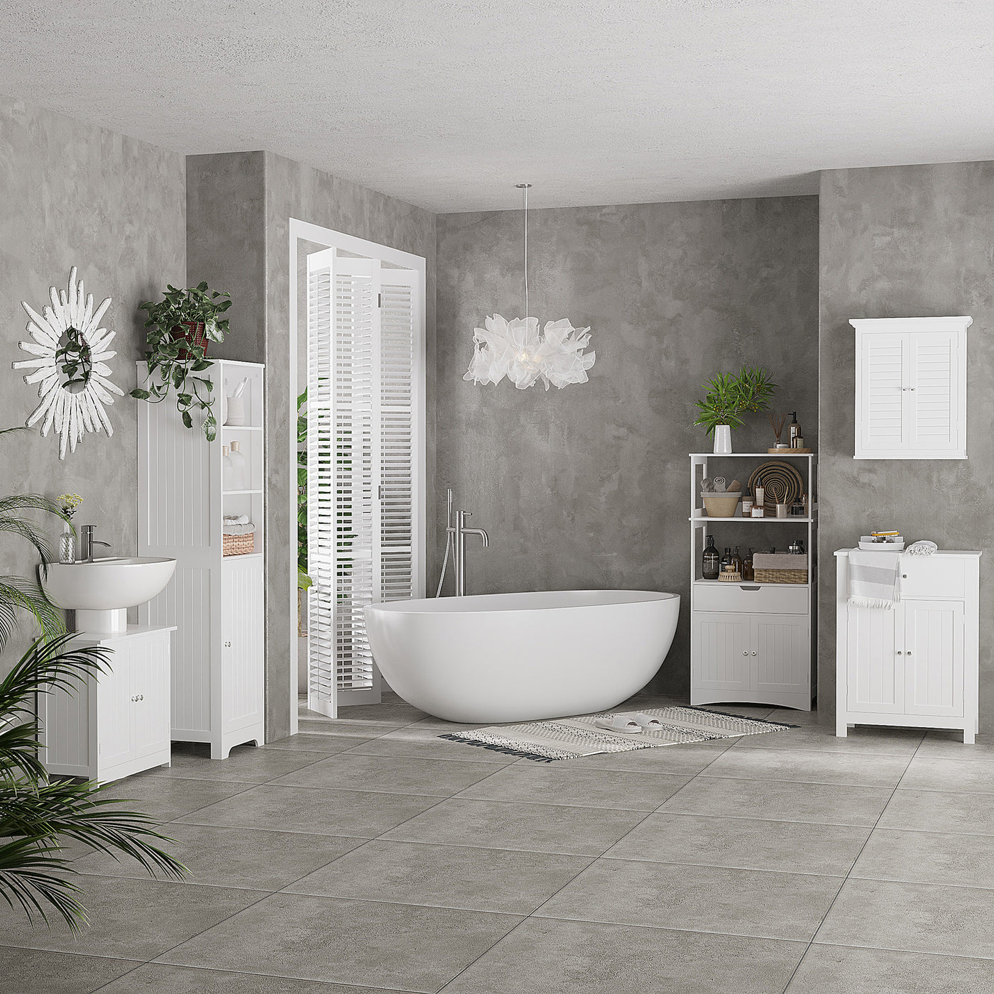 Bathroom Vanity, 24" Pedestal Sink Bathroom Vanity Furniture with 2 Doors and Shelf, White