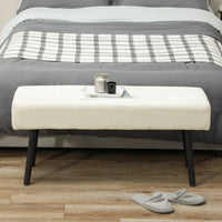 39" Upholstered Ottoman Bench, Corduroy Entryway Bedroom Bench with Padded Seat and Steel Legs for Bedroom, Cream White
